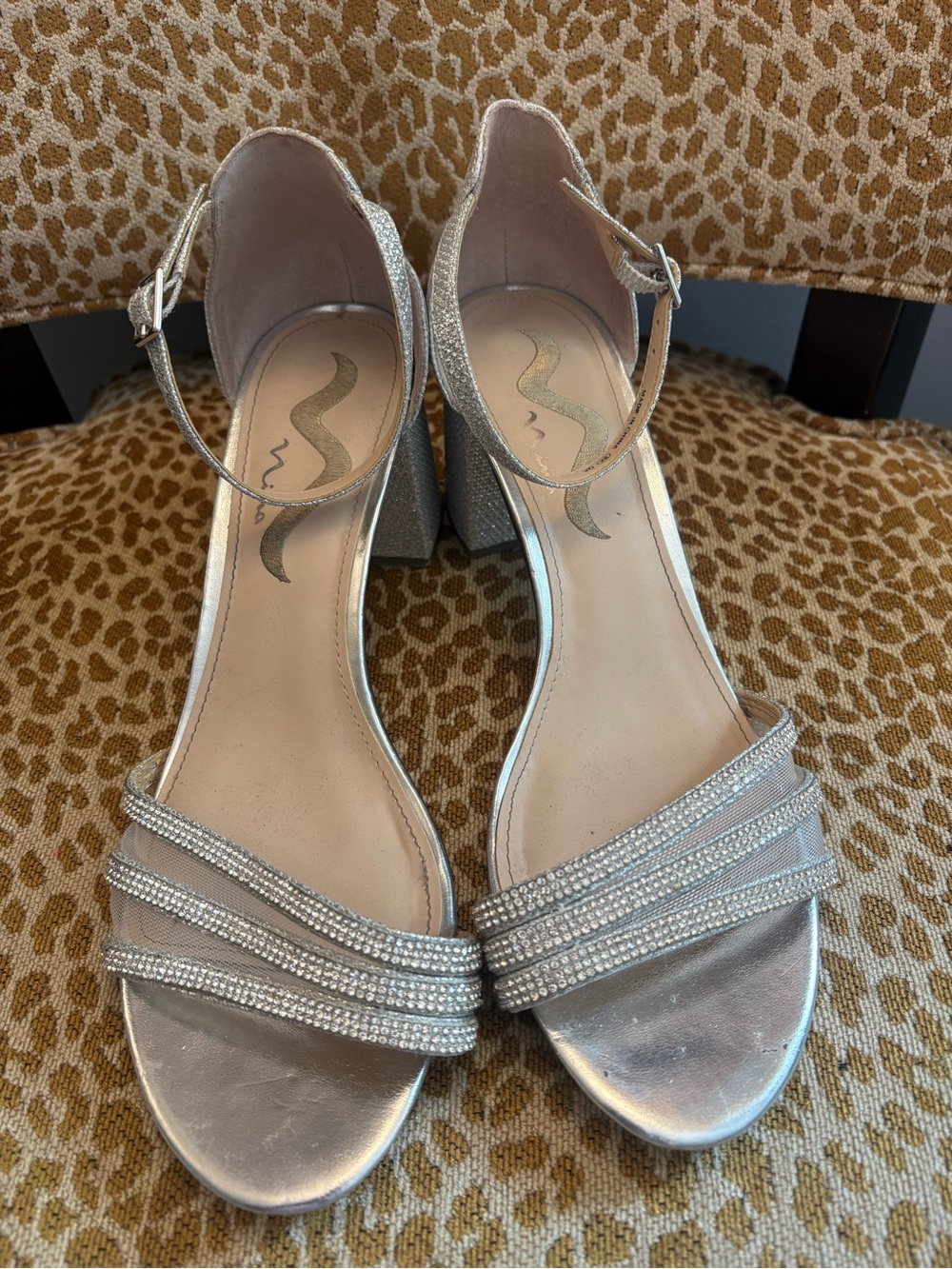 Nina Silver Sparkle Strappy Block Heel Sandals - Picture 2 of 6